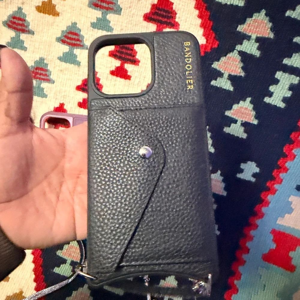 Bandolier Bodie iPhone 15 Pro Max case in black leather with silver hardware
